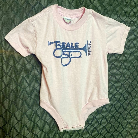 Memphis Beale Street 80s logo with trumpet Pink 24 Month outfit, 100% cotton - Picture 1 of 6